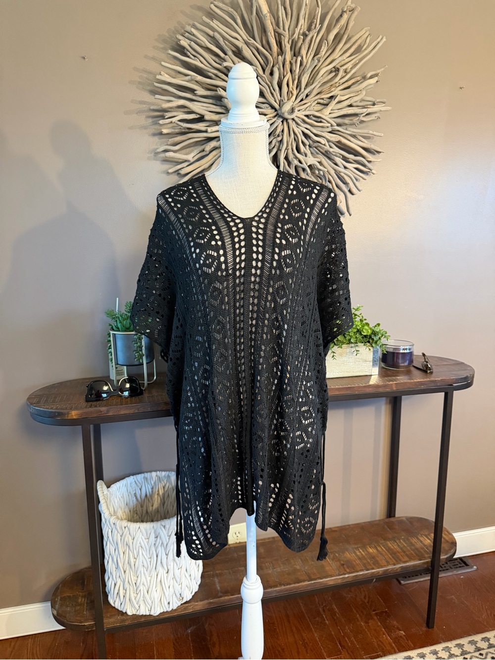 House of Harlow 1960 Boho Crochet Knit Swim Cover in Black